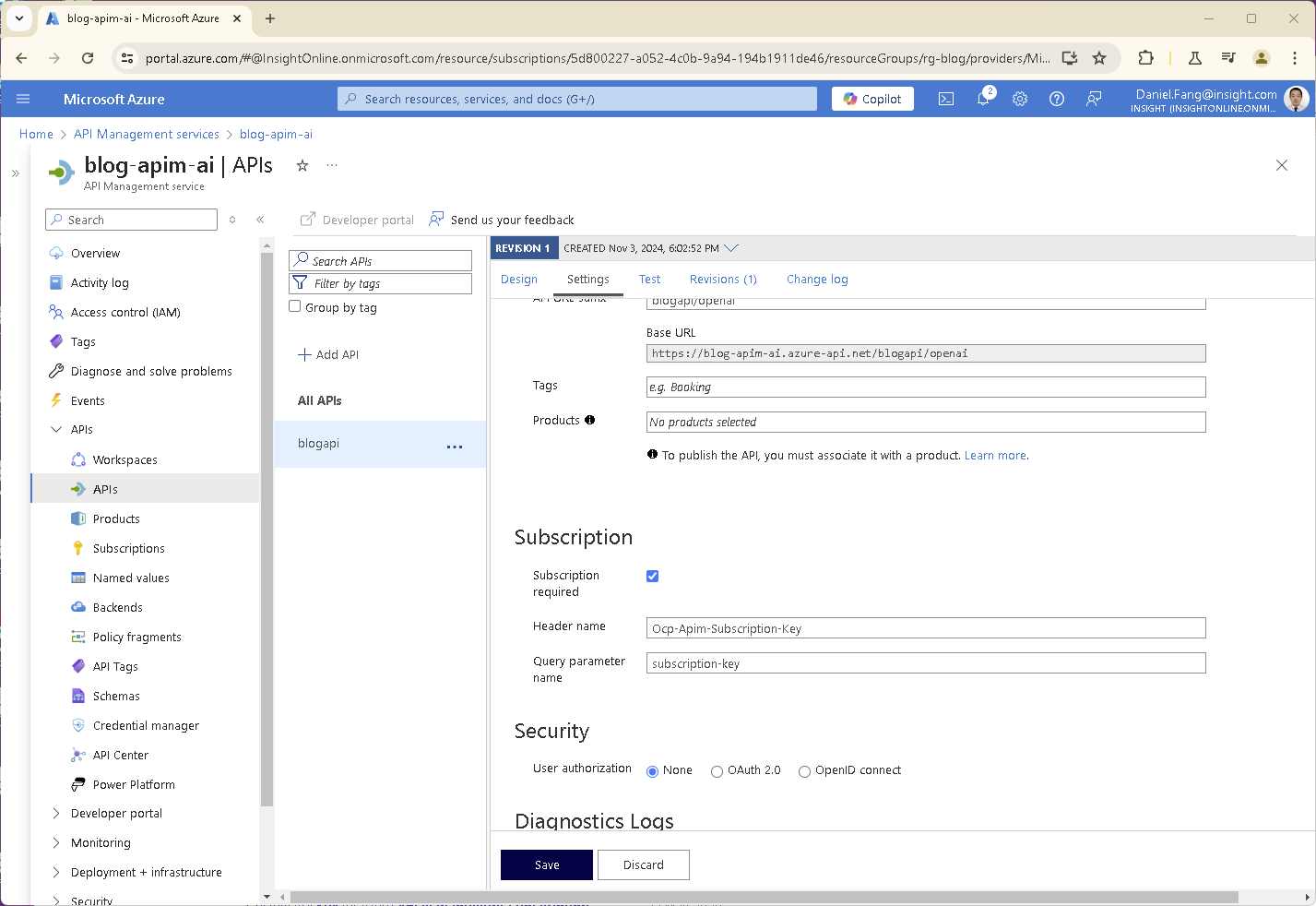 Azure OpenAI API Setting on APIM