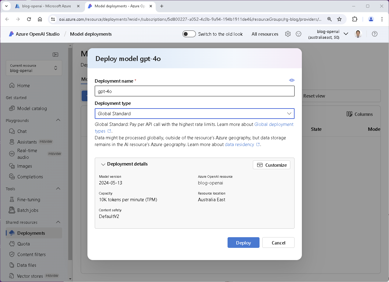 Azure OpenAI GPT-4o Deployment