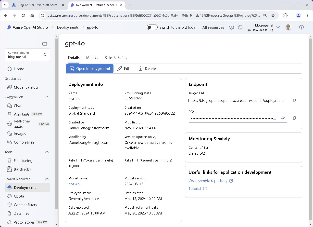 Azure OpenAI GPT-4o Endpoints