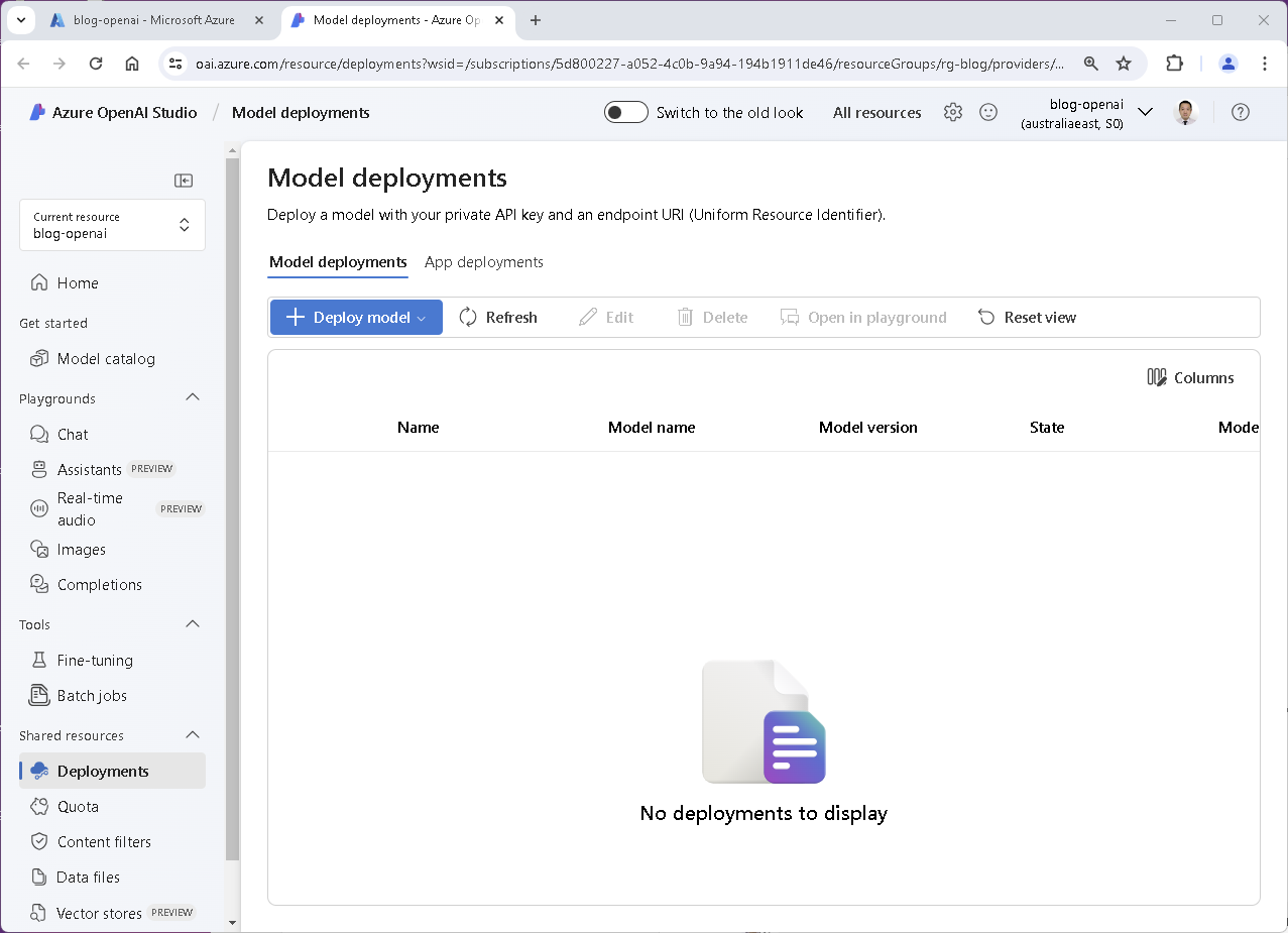 Azure OpenAI Model Deployment