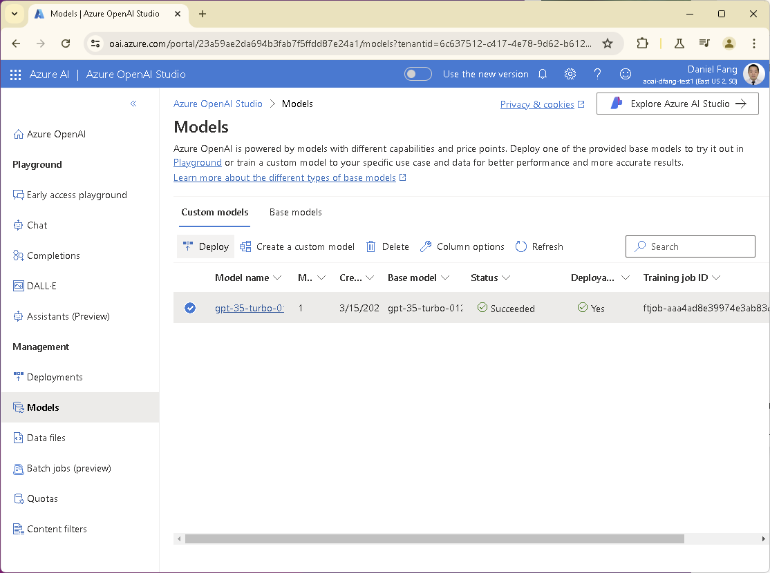 Fine-tune Model Deployment Creation