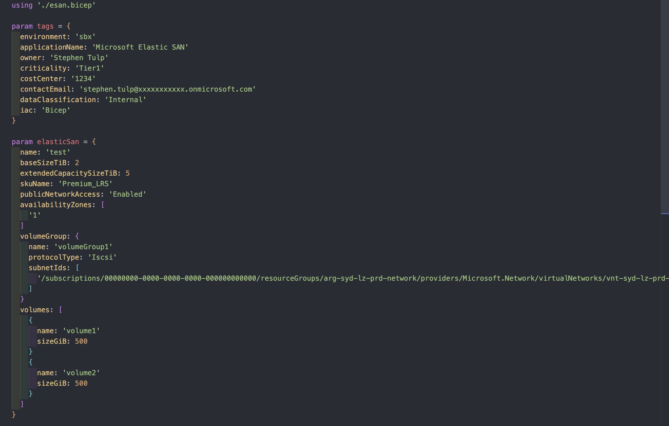 /Bicep Parameters File